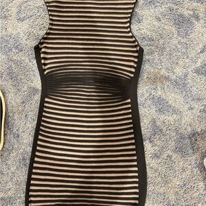 Elegant Black and Tan Striped Dress